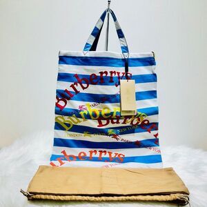 Cotton Sky Blue Striped Tote Bag